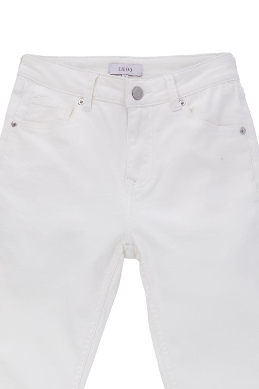 White skinny jeans- White skinny jeans- Pattern type : solid- Stretch : no stretch- Sheer : not lined, but not sheer - Care instruction : machine wash cold, only non-chlorine bleach w