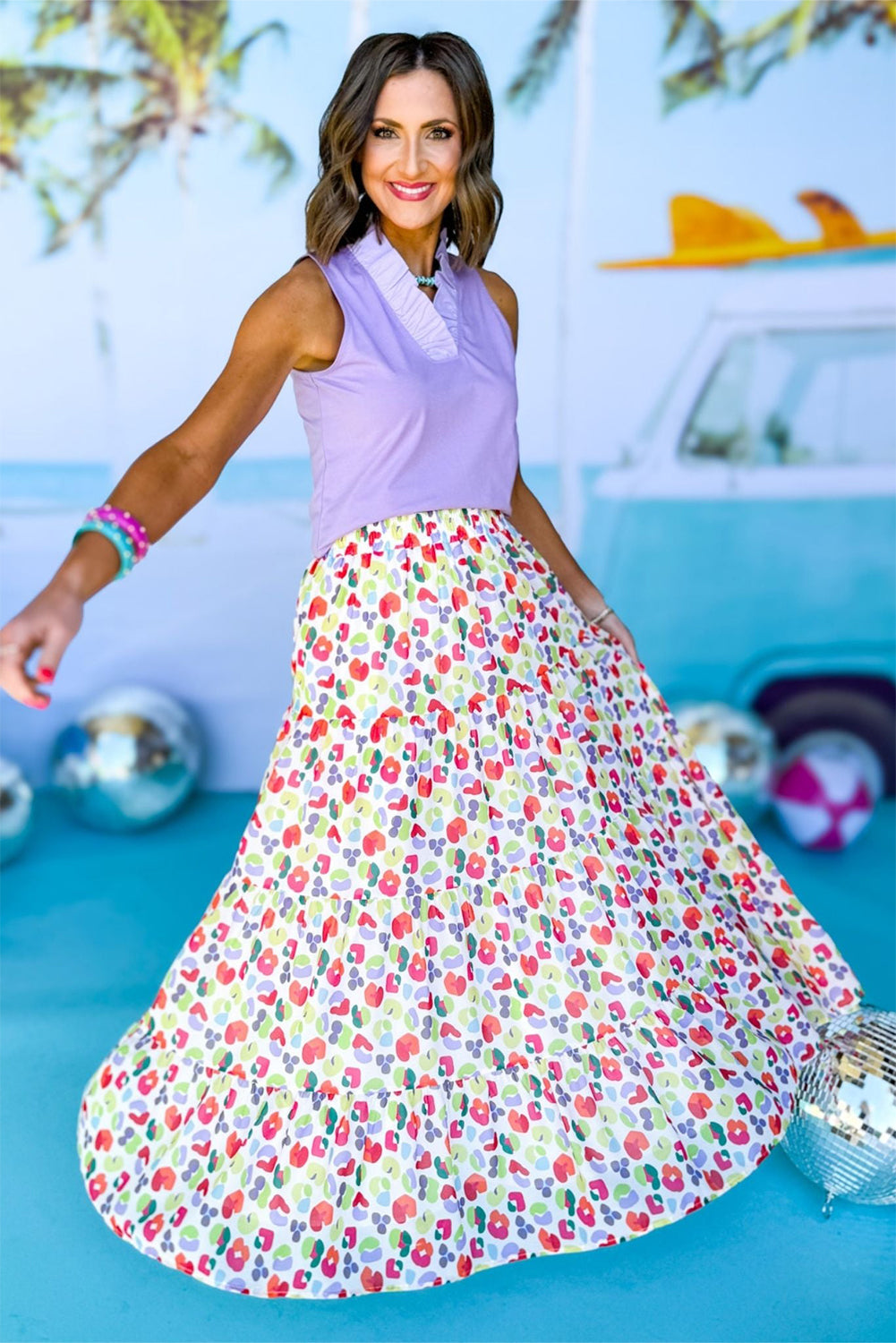 Pink Bohemian Abstract Print Tiered Maxi SkirtMaterial:100%Polyester

• Embrace bohemian vibes with our maxi skirt, perfect for adding a touch of whimsy to your summer wardrobe.
• The intricate abstract print 