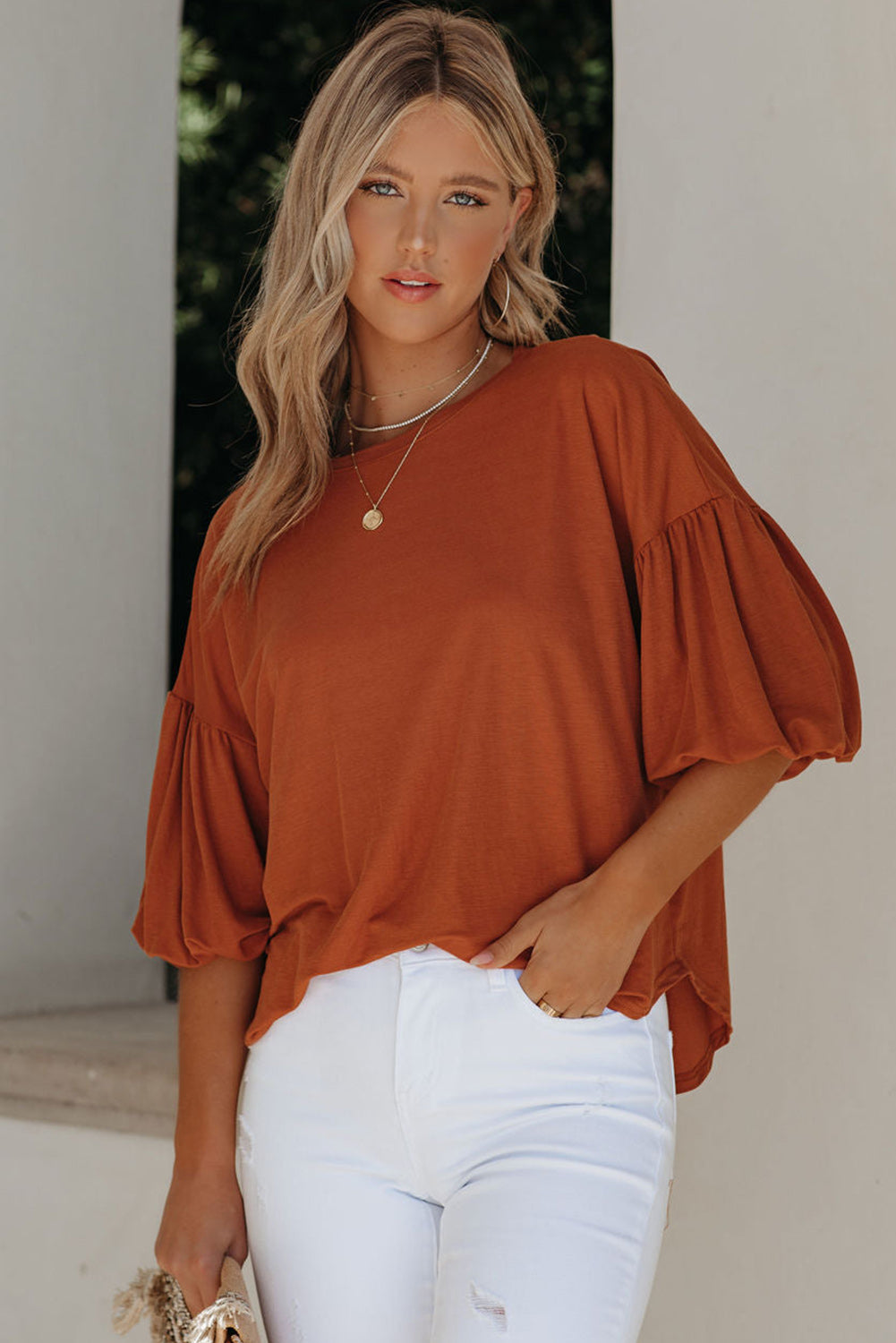 Orange Solid Color Casual Bishop Sleeve BlouseMaterial:62%Polyester+32%Cotton+6%Elastane



		Effortlessly chic, this orange bishop sleeve blouse is perfect for both casual and dressy occasions.
	
	
		Eleva