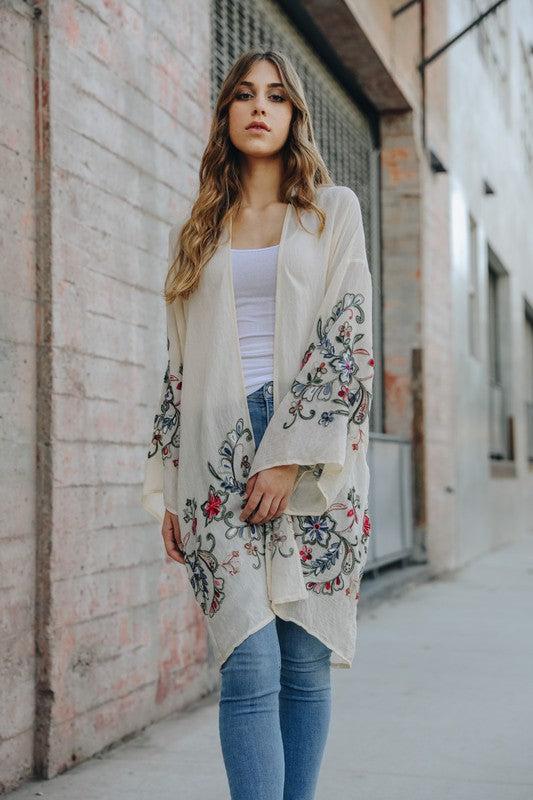 Long Floral Kimono CardiganLong Floral Kimono CardiganImmediate ShippingOne Size Fits MostSizes 0-12Length: 38 inBust Across: 25 inSleeve Length: 17 inSleeve Opening: 11 in
Style: Kimono
Print