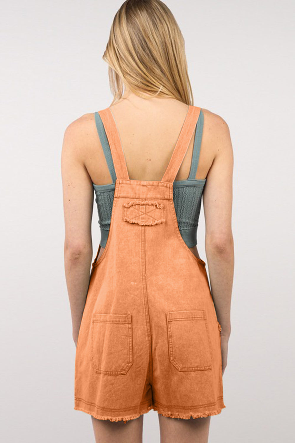 VERY J Washed Frayed Hem Denim OverallThis a trendy Washed Cotton Denim Casual Romper Overall that is not only stylish but also sustainable, perfect for vintage fashion lovers. This comfy sleeveless romp