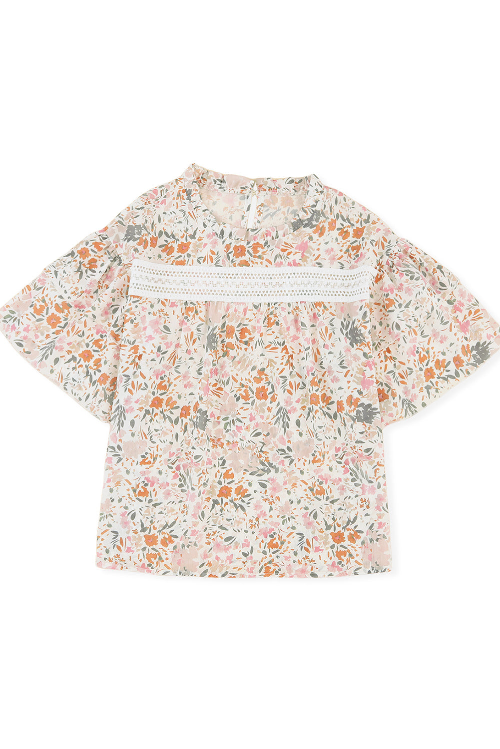 Multicolor Floral Print Wide Batwing Sleeves BlouseMaterial:100%Polyester



		The round neck design gives a classic touch to the blouse
	
	
		Wide ruffle sleeves make a statement and add volume
	
	
		Lace sp