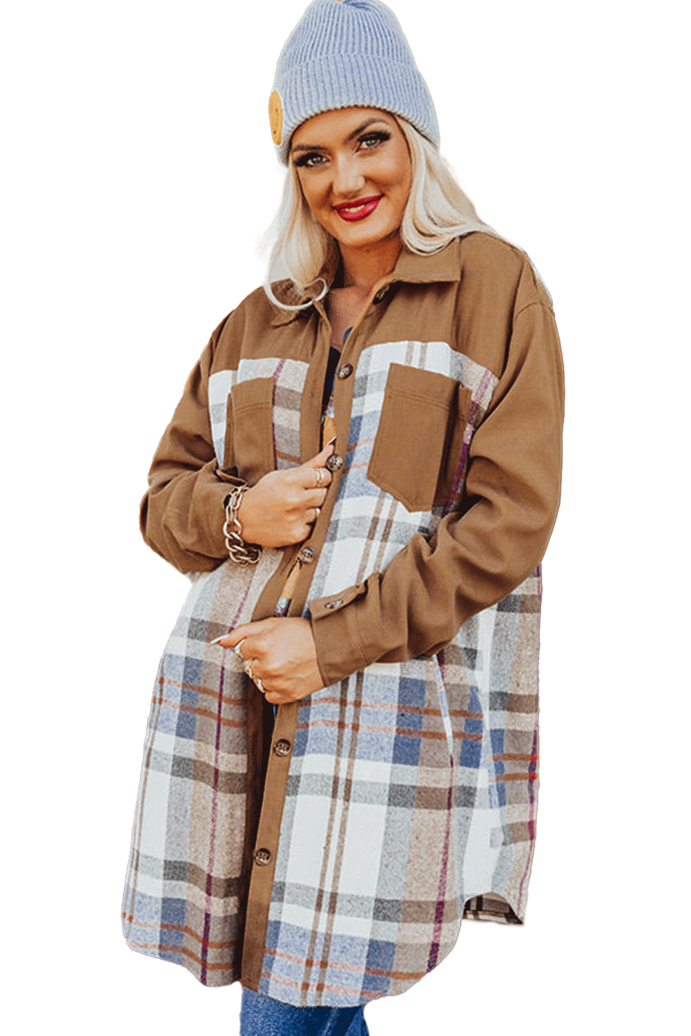 Khaki Plaid Patchwork Long Sleeve JacketMaterial:100%Polyester

 Size Chart (CM)



Sizes 



Bust
 



Waist
 



Shoulder
 



Sleeve_Length
 



Length
 





Relax
 



Relax
 



Relax
 



R