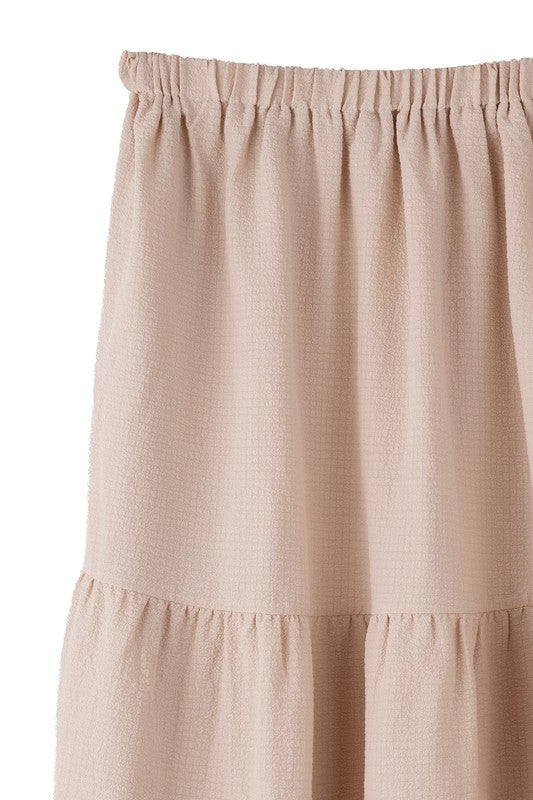 Tiered maxi skirt- Tiered maxi skirt- Pattern type : solid- Stretch : stretch- Sheer : Beige - lined and no see through / Black - not lined, but not very sheer- Care instruction : ma