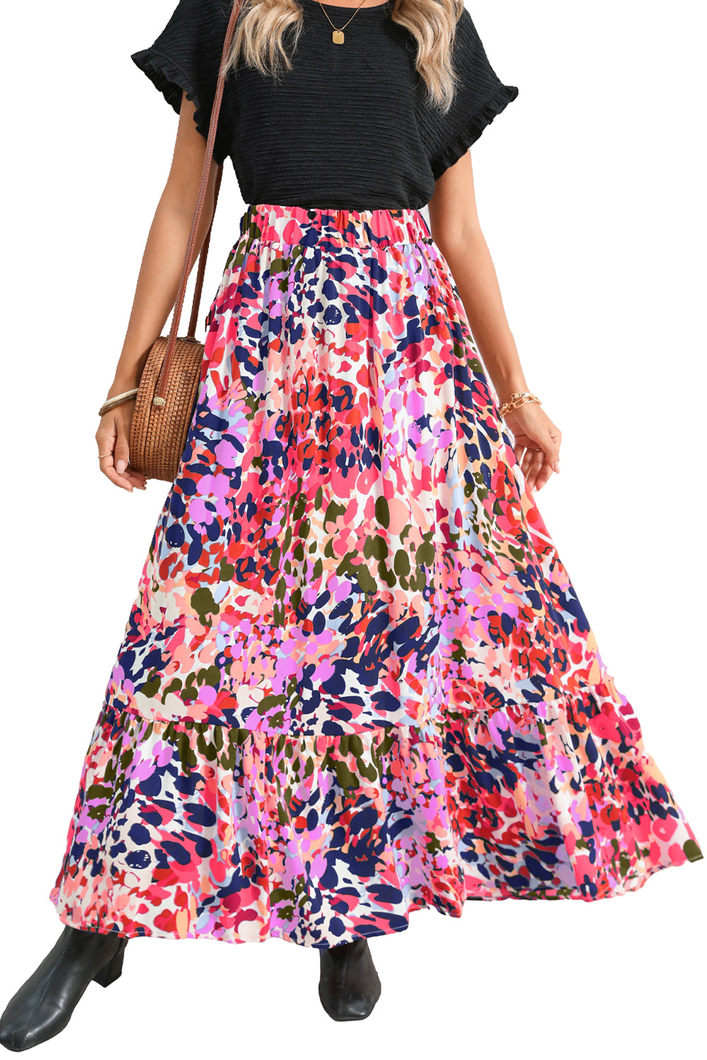 White Abstract Print High Waist Maxi SkirtMaterial:100%Polyester



		This maxi skirt is slender and elegant
	
	
		The abstract floral print adds extra feminine charm
	
	
		The elastic waist is easy 