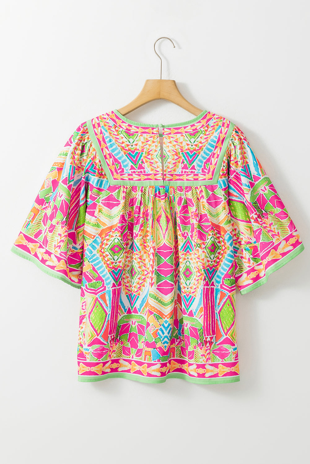 Orange Geometric Print Bell Sleeve Babydoll Blouse