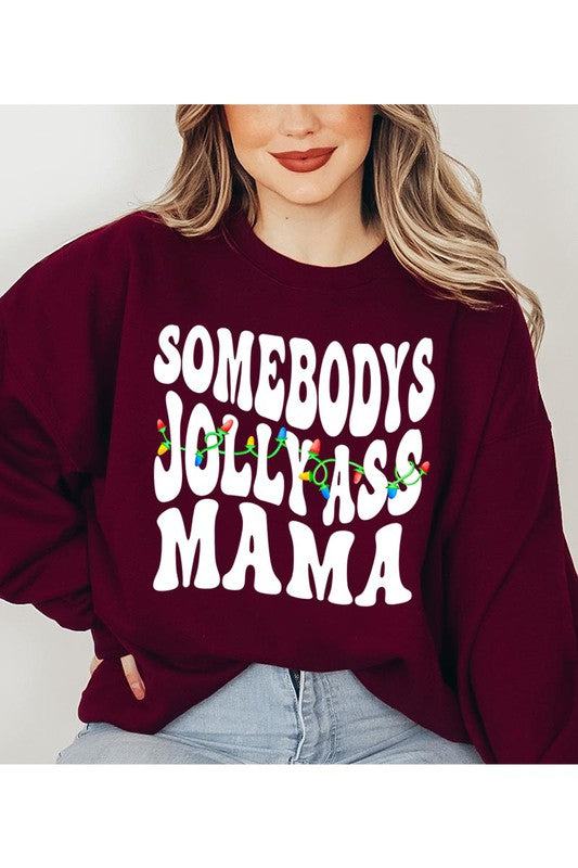 UNISEX FLEECE SWEATSHIRTSOMEBOBYS JOLLY ASS MAMA UNISEX FLEECE SWEATSHIRT50%POLY,37.5%COTTON,12.5%RAYONIMPORTMade In: USAFabric Contents: 95%RAYON,5%SPANSize Measurement (inch):
S: 38 (BUST