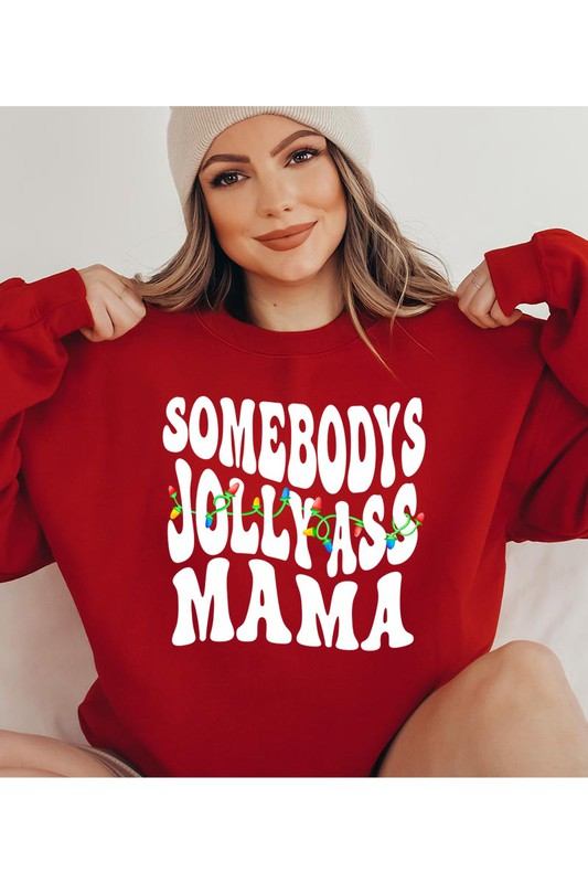 UNISEX FLEECE SWEATSHIRTSOMEBOBYS JOLLY ASS MAMA UNISEX FLEECE SWEATSHIRT50%POLY,37.5%COTTON,12.5%RAYONIMPORTMade In: USAFabric Contents: 95%RAYON,5%SPANSize Measurement (inch):
S: 38 (BUST