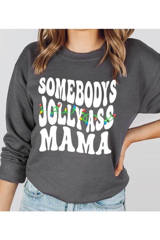 UNISEX FLEECE SWEATSHIRTSOMEBOBYS JOLLY ASS MAMA UNISEX FLEECE SWEATSHIRT50%POLY,37.5%COTTON,12.5%RAYONIMPORTMade In: USAFabric Contents: 95%RAYON,5%SPANSize Measurement (inch):
S: 38 (BUST