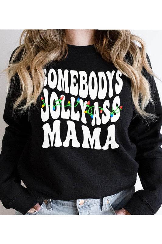 UNISEX FLEECE SWEATSHIRTSOMEBOBYS JOLLY ASS MAMA UNISEX FLEECE SWEATSHIRT50%POLY,37.5%COTTON,12.5%RAYONIMPORTMade In: USAFabric Contents: 95%RAYON,5%SPANSize Measurement (inch):
S: 38 (BUST