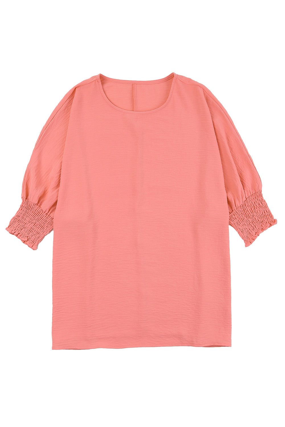 Pink Casual Shirred Cuffs Half Sleeve Blouse