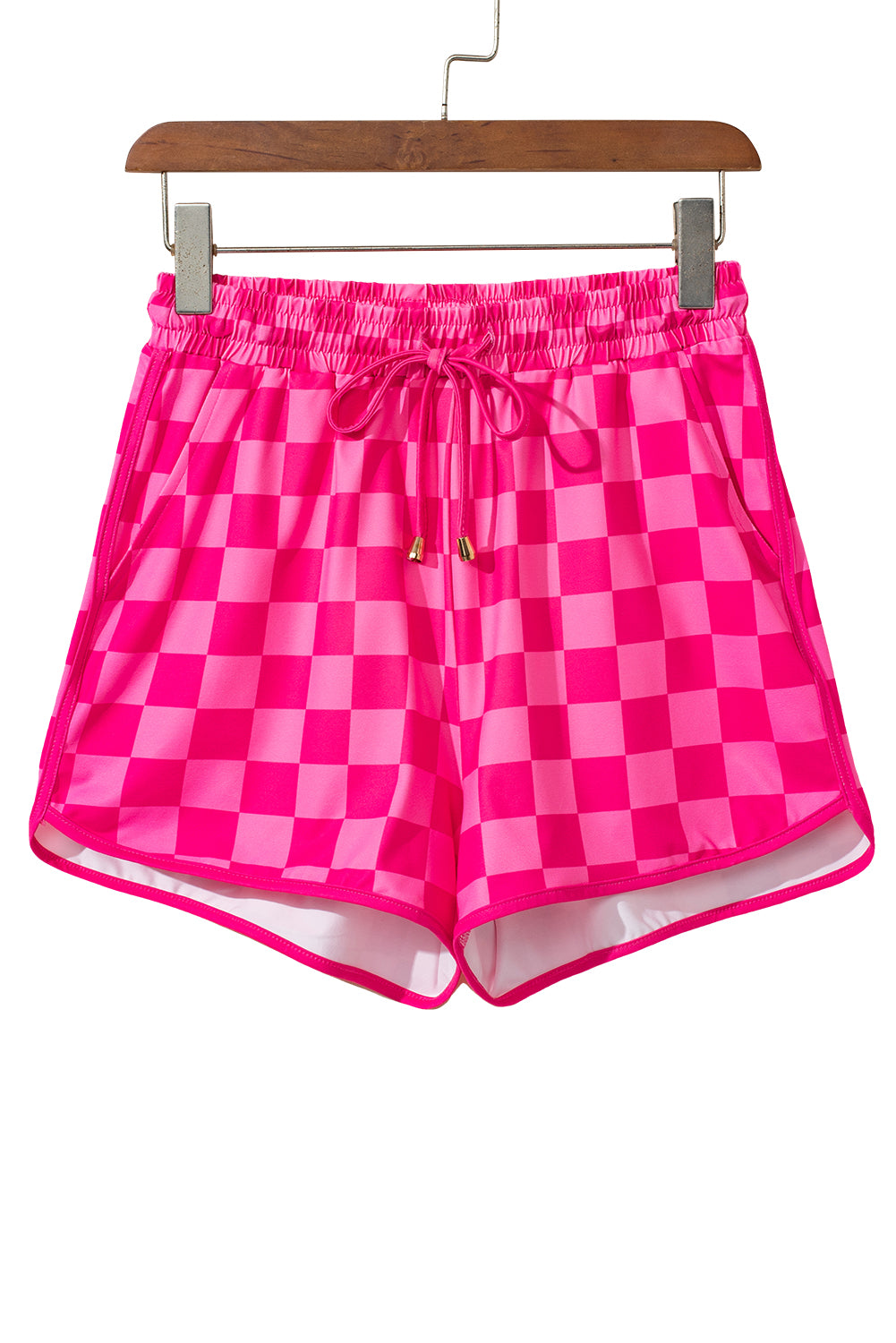 Rose Checkered Drawstring Elastic Waist Casual ShortsMaterial:95%Polyester+5%Elastane

• Embrace a sporty-chic look with our shorts, blending trendy plaid patterns with a comfortable elastic waistband.
• Stay practic