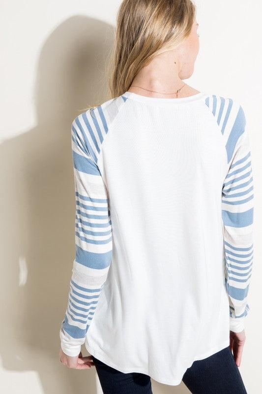 PLUS ENGINEERING STRIPE MIXED TOPPLUS ENGINEERING STRIPE AND SOLID MIXED LONG SLEEVE ROUND NECK TOP-ENGINEERING STRIPE AND SOLID JERSEY MIXED-LONG SLEEVE ROUND NECK-BASEBALL CASUAL PLUS TOP-95% RAYO