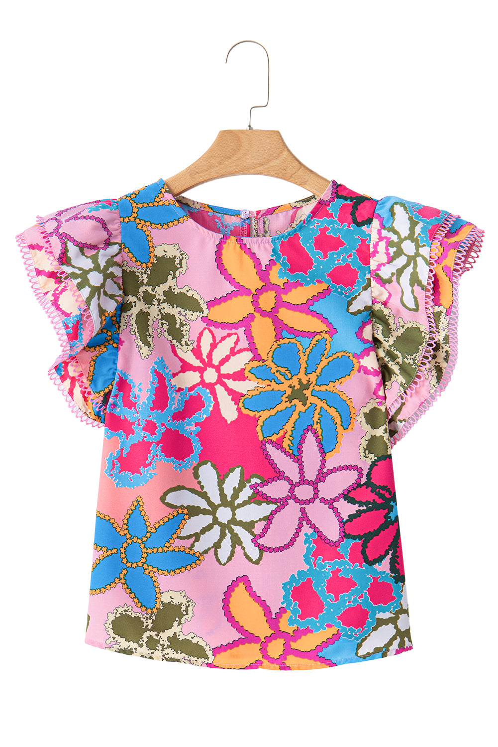 Multicolor Floral Print Boho Top Tiered Ruffle Sleeve Blouse