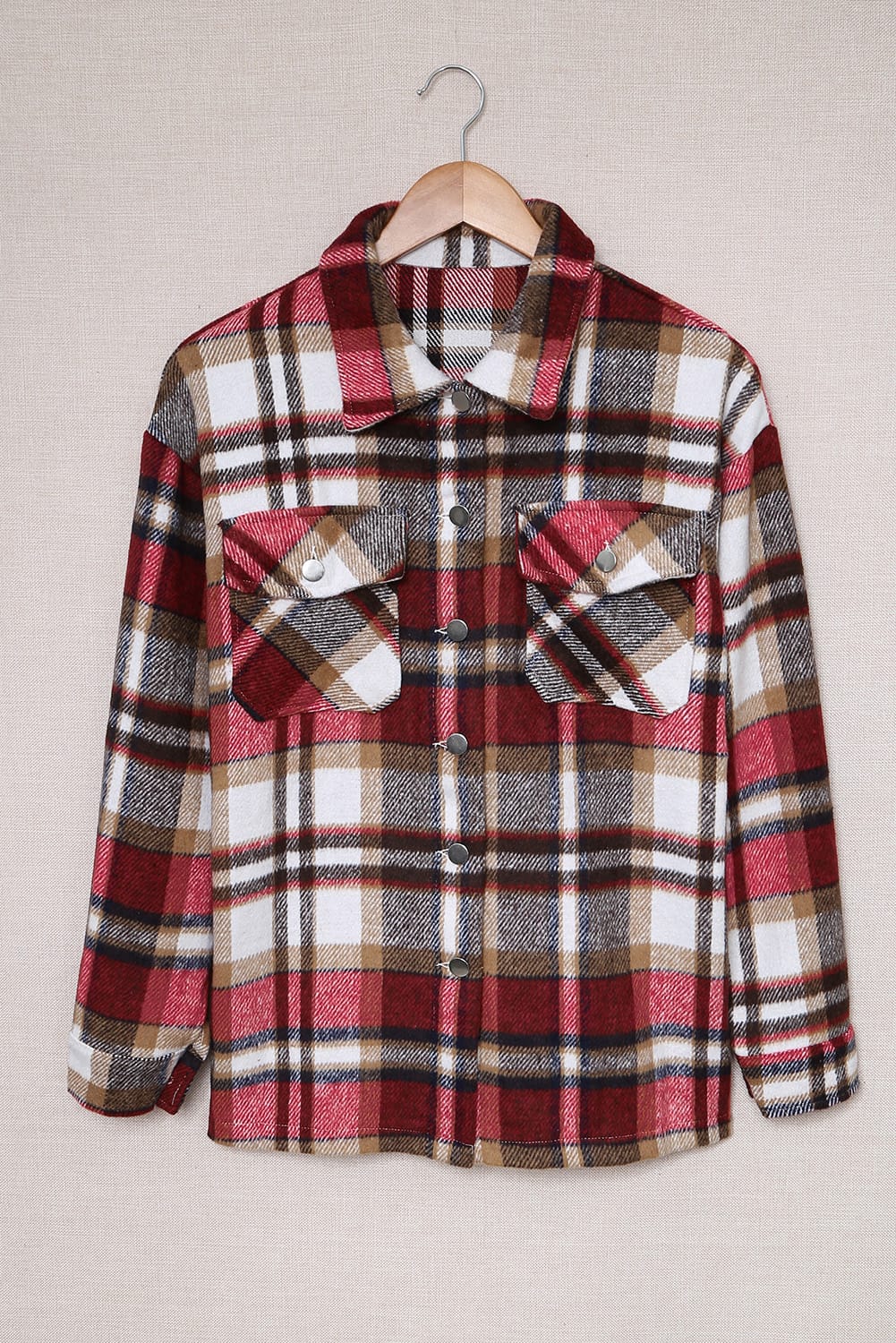 Khaki Plaid Print Casual Button Up Pocket ShacketMaterial:100%Polyester



		Sweet yet rugged plaid details adorn this cozy shirt
	
	
		Designed with a button front, long sleeves, large front pockets &amp; an 