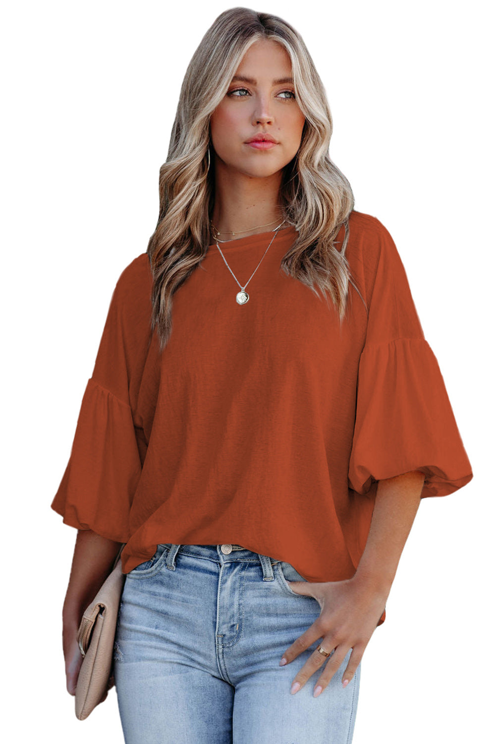 Orange Solid Color Casual Bishop Sleeve BlouseMaterial:62%Polyester+32%Cotton+6%Elastane



		Effortlessly chic, this orange bishop sleeve blouse is perfect for both casual and dressy occasions.
	
	
		Eleva