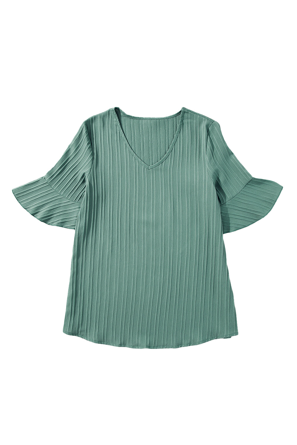 Beau Blue Ruffled Short Sleeve V Neck Textured BlouseMaterial:97%Polyester+3%Elastane



		Elevate your style with this stylish and popular women's top featuring textured fabric. 
	
	
		The V-neck, ruffled sleeves