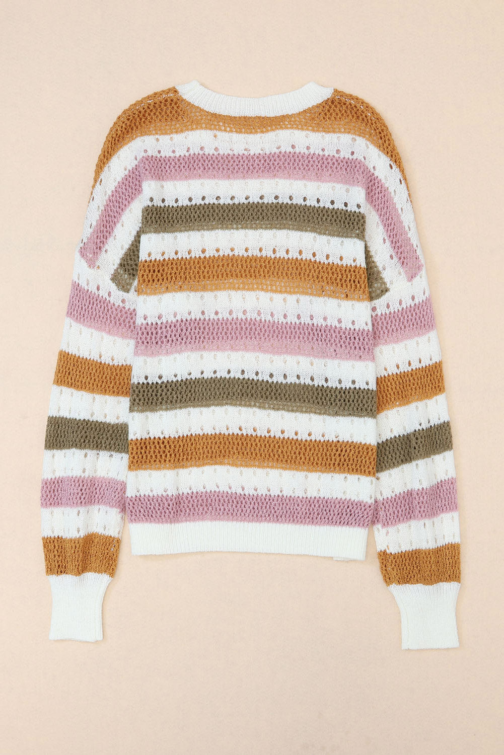 Multicolor Striped Hollowed Knitted Loose Sweater