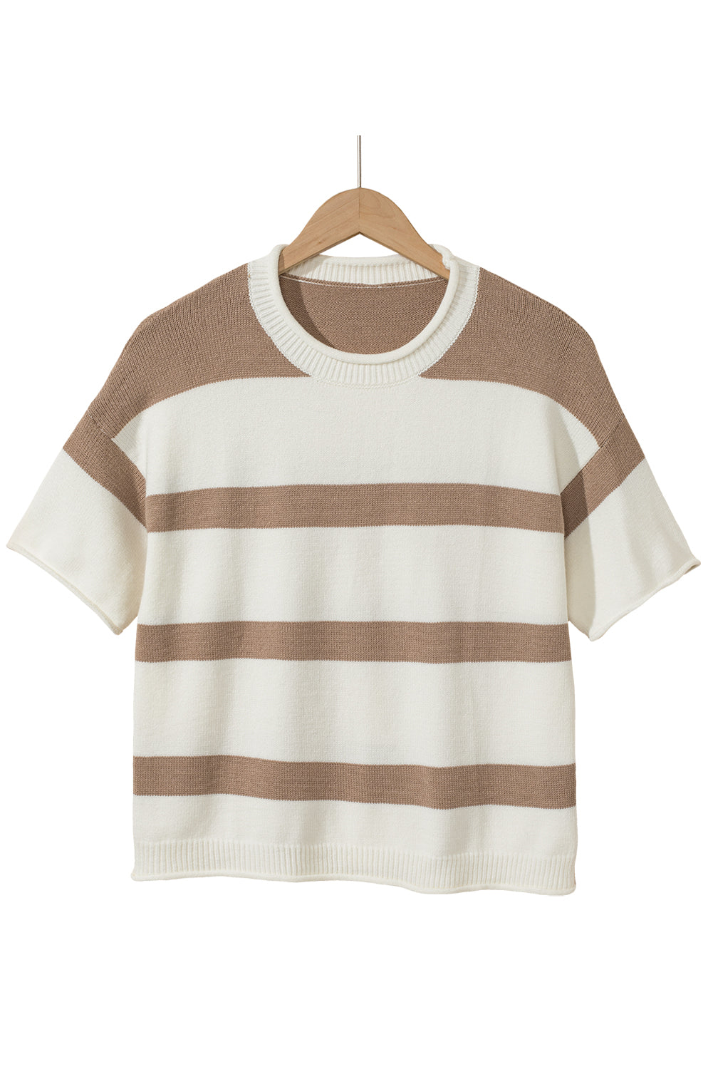 Khaki Striped Drop Shoulder Knitted TopMaterial:50%Viscose+28%Polyester+22%Polyamide

• Effortlessly stylish and comfortable, this striped top blends a casual vibe with a touch of sophistication, perfect