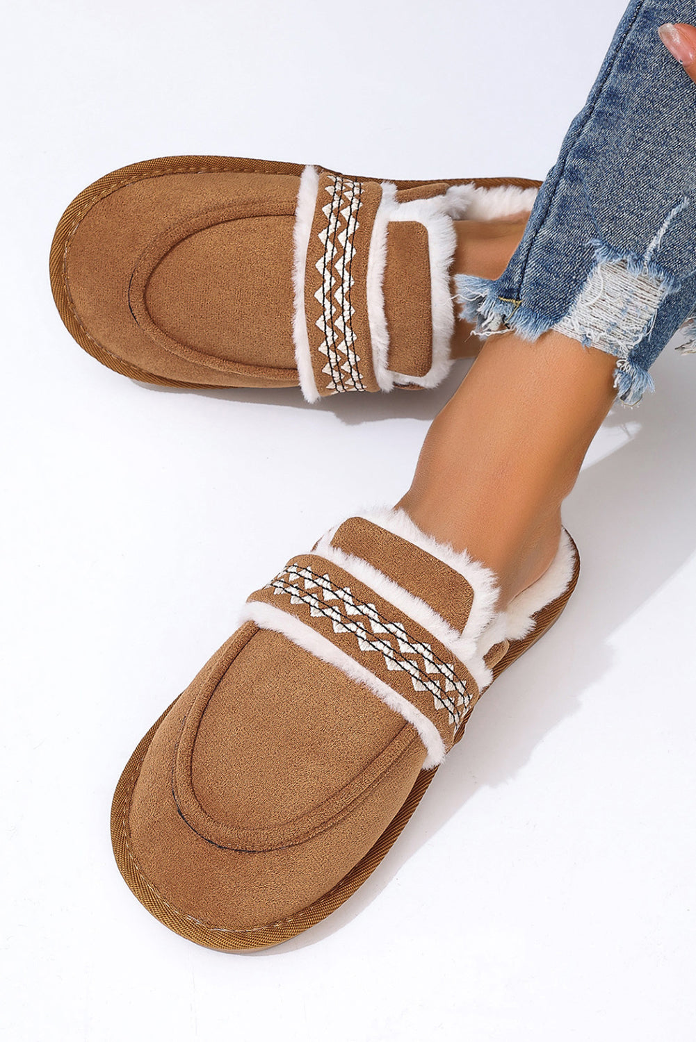 Chestnut Suede Wavy Striped Plush Lined Home SlippersThe plush lining ensures ultimate comfort and warmth during chilly evenings.
	
	
		Slip-on style for convenience and ease of wear, perfect for lounging around the