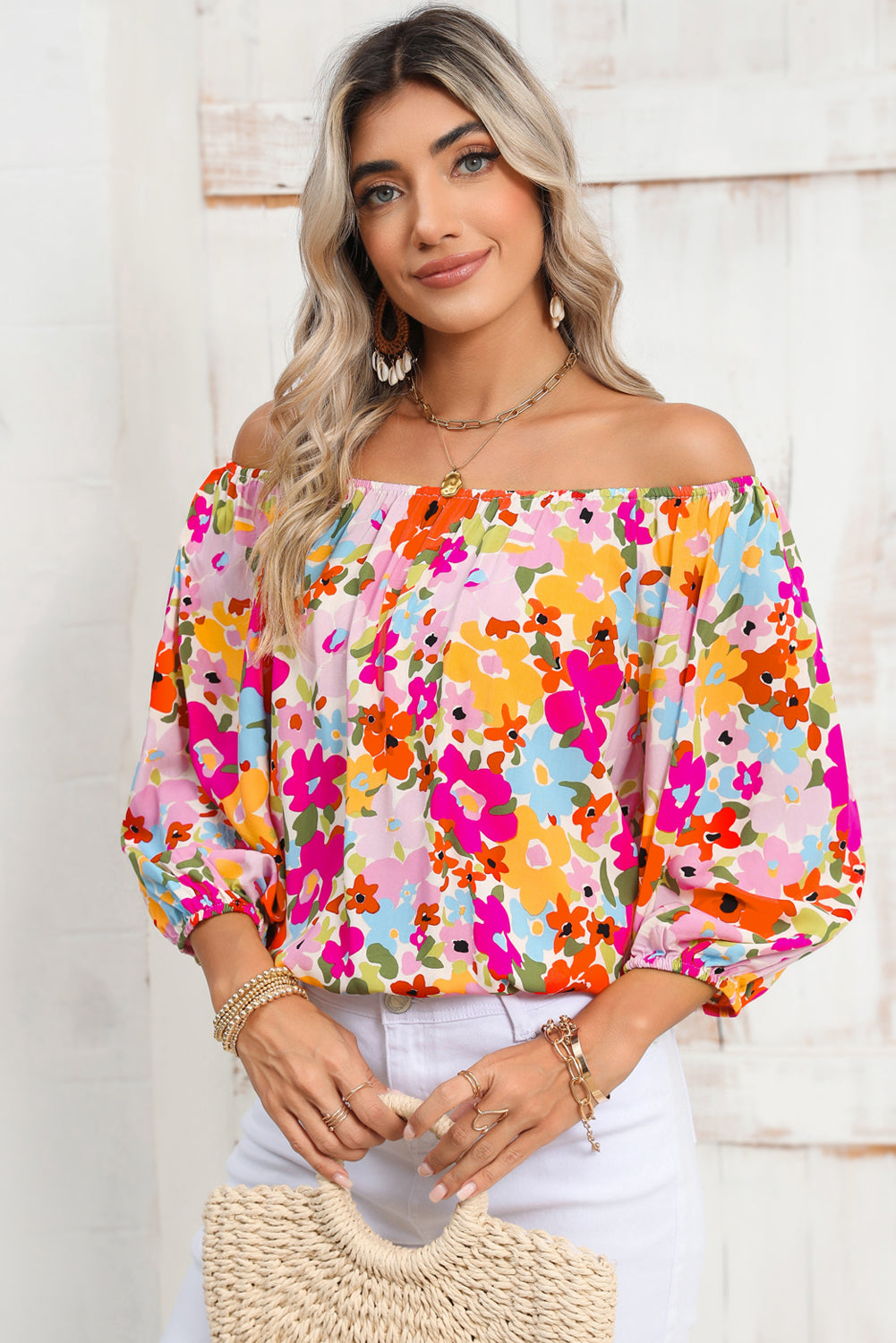 Red 60s Floral Print Puff Sleeve Pleated Elastic Neckline BlouseMaterial:100%Viscose



		This loose blouse allows for ease of movement and makes it a versatile piece
	
	
		The floral print is perfect for adding a pop of pri