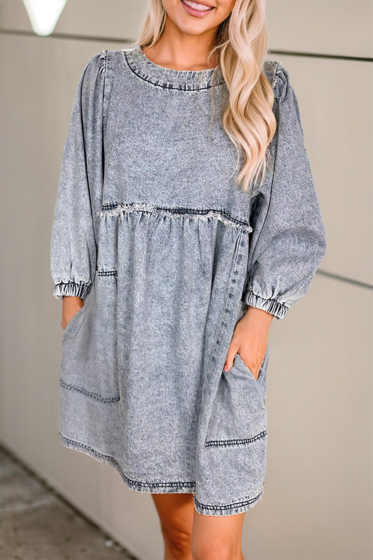 Beau Blue Light Wash High Waist Loose Fit Denim Mini Dress