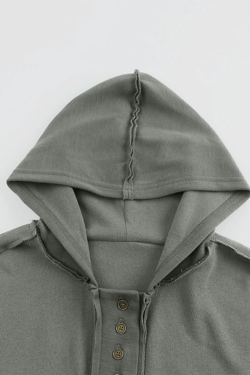 Khaki Solid Color Casual Button Seam Trim Hoodie