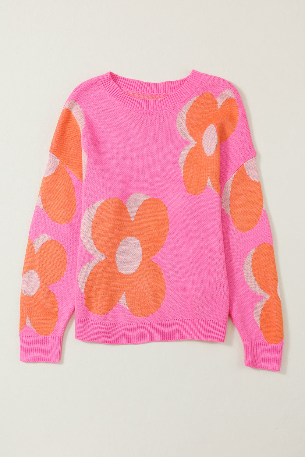 Pink & Orange 60s Floral Cable Knitted SweaterMaterial:100%Acrylic



		Add a pop of color and style to your wardrobe with our Pink &amp; Orange Floral Cable Knitted Sweater. This sweater features a vibrant fl