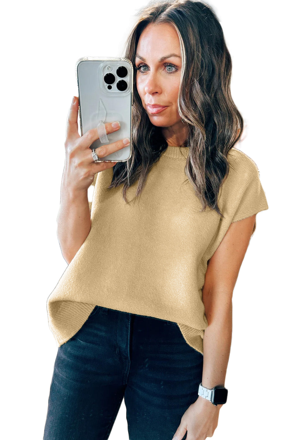 Parchment Ribbed Contrast Cap Sleeve Knit SweaterMaterial:50%Viscose+28%Polyester+22%Polyamide



		Our sweater is a perfect blend of comfort and style. 
	
	
		Made of breathable, lightweight, stretchy, and hi