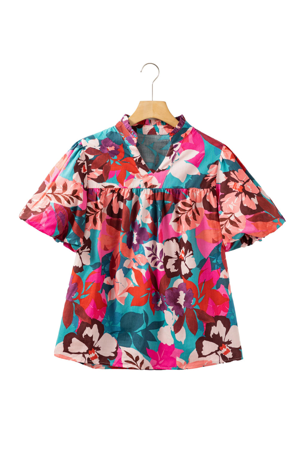 Rose Red Floral Print V Neck Lantern Sleeve BlouseMaterial:100%Cotton



		TThe floral print adds a feminine and romantic touch to the blouse, making it perfect for spring and summer seasons.
	
	
		The blouse i