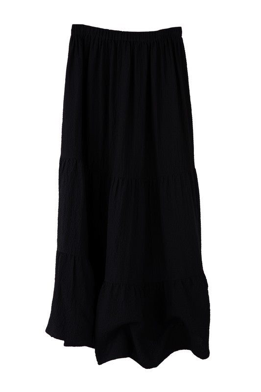 Tiered maxi skirt- Tiered maxi skirt- Pattern type : solid- Stretch : stretch- Sheer : Beige - lined and no see through / Black - not lined, but not very sheer- Care instruction : ma