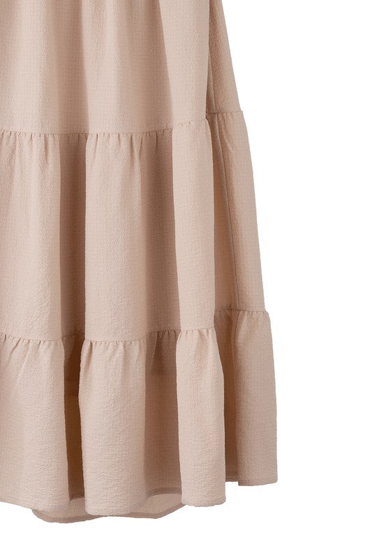 Tiered maxi skirt- Tiered maxi skirt- Pattern type : solid- Stretch : stretch- Sheer : Beige - lined and no see through / Black - not lined, but not very sheer- Care instruction : ma