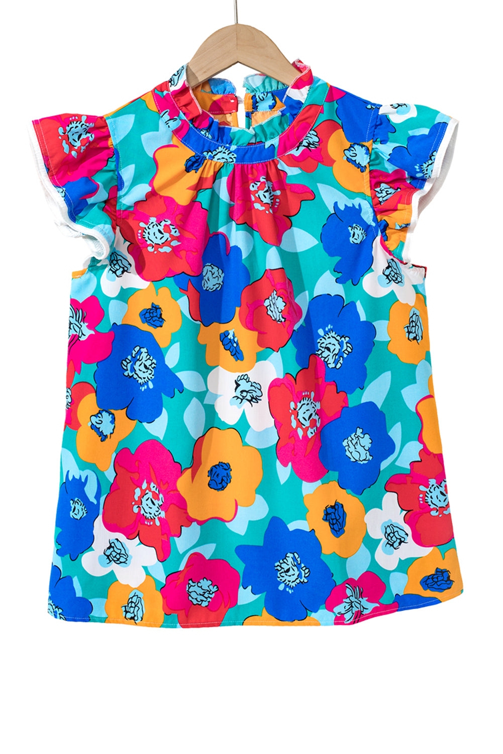 Sky Blue Abstract Print Flutter & Cap Sleeves TopMaterial:100%Polyester



		This top features a round neck design that provides good coverage
	
	
		The abstract print adds a stylish and eye-catching touch to 