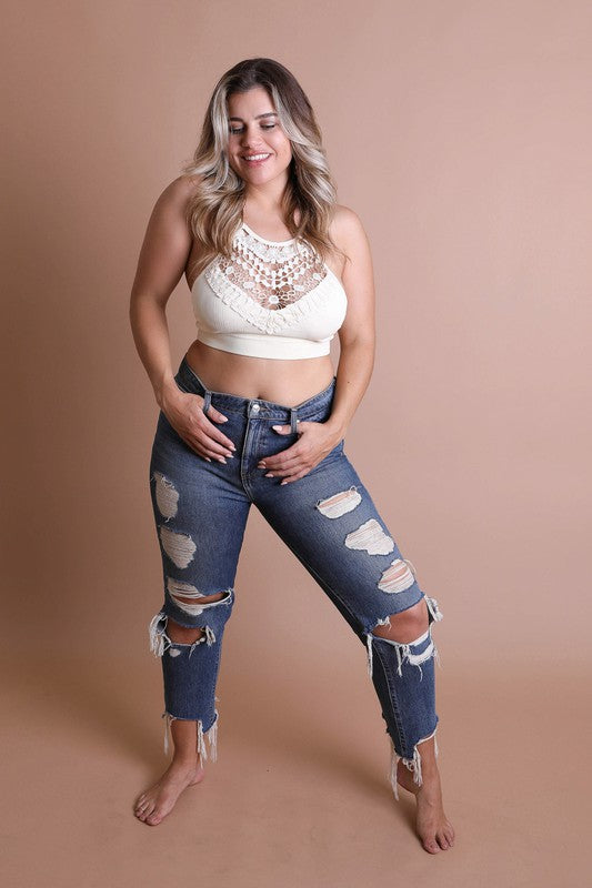 Plus Size Crochet Lace High Neck BralettePlus Size Crochet Lace High Neck BraletteImmediate ShippingXL fits Size 14-16 Bust 40"-43"Cup Fit 34DD 36D 38C 40B 36DD 38D 40C 42B
Style: Bralette Print / Pattern: 