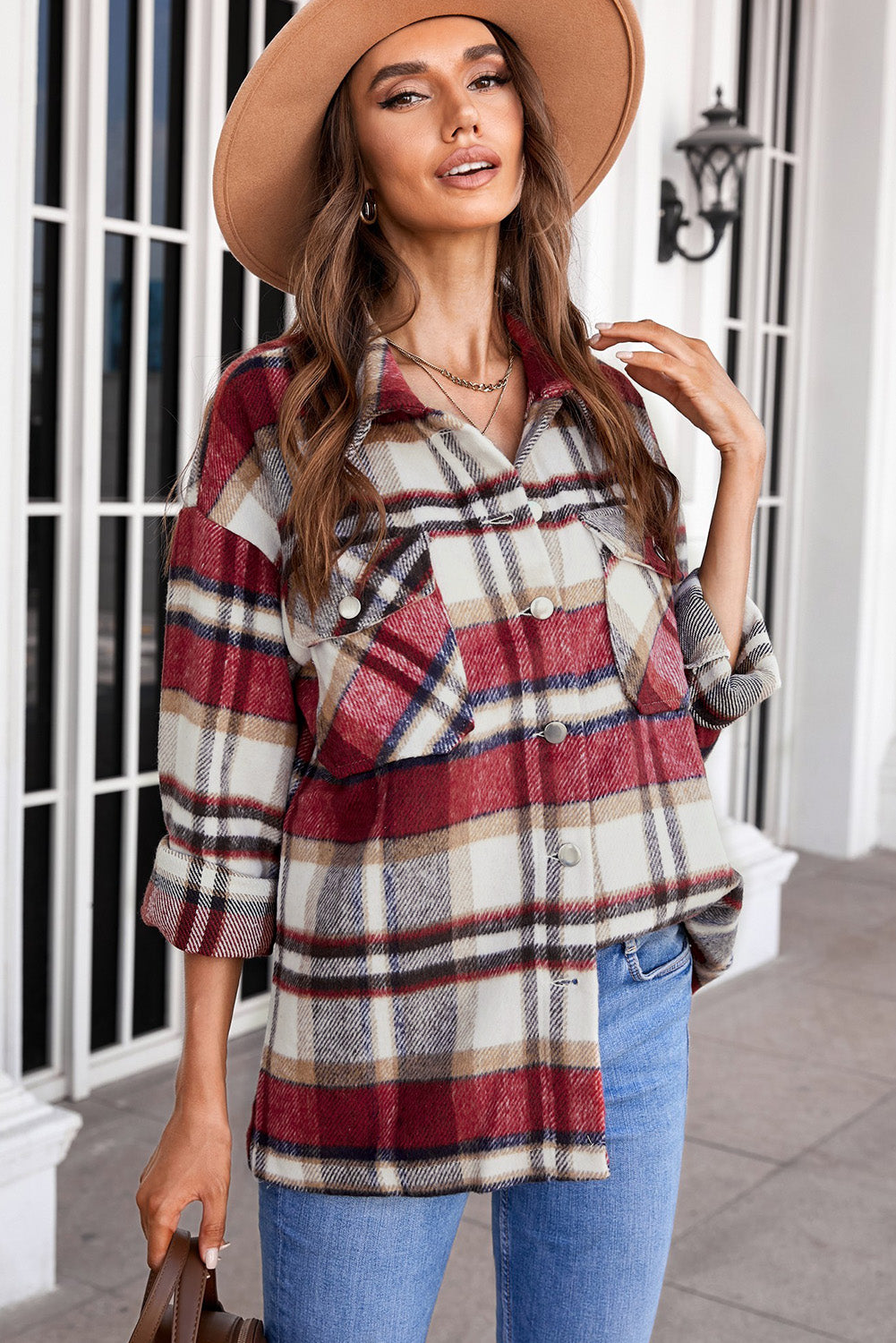 Khaki Plaid Print Casual Button Up Pocket ShacketMaterial:100%Polyester



		Sweet yet rugged plaid details adorn this cozy shirt
	
	
		Designed with a button front, long sleeves, large front pockets &amp; an 