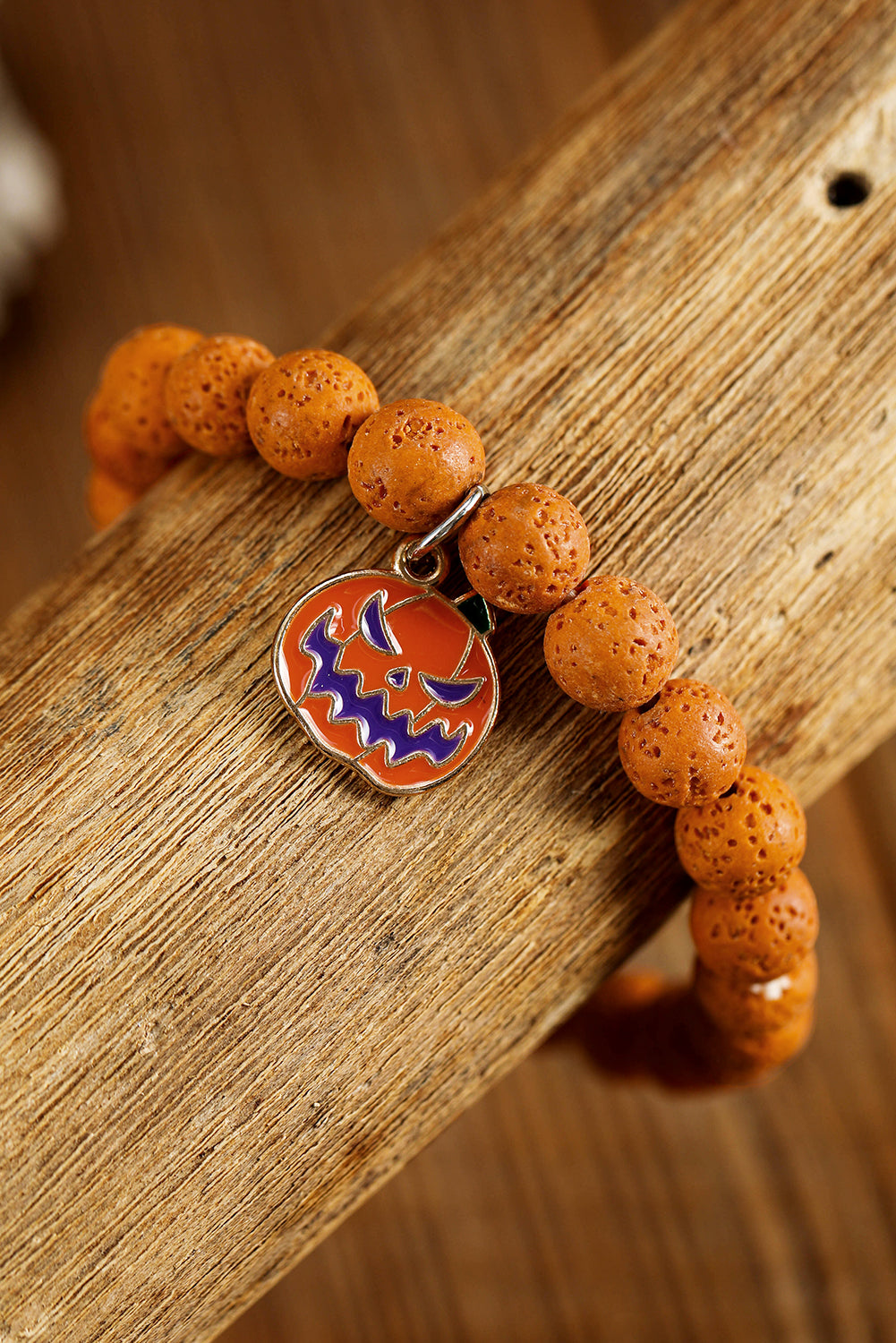 Orange Halloween Pumpkin Pendant Beaded Elastic Bracelet