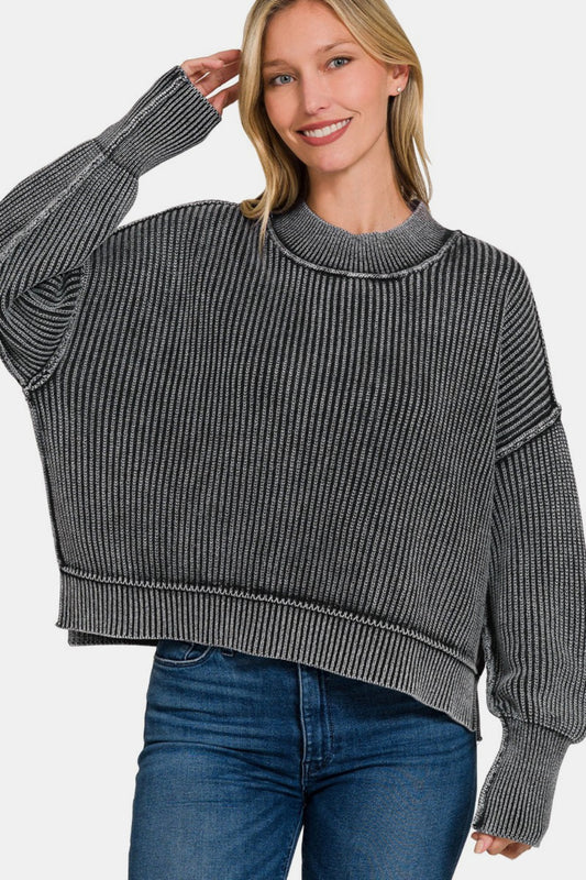 Zenana Exposed Seam Round Neck Dropped Shoulder SweaterThis exposed seam round neck dropped shoulder Sweater is a slouchy and comfortable style. The exposed seam details give this sweater a unique design feel while showi