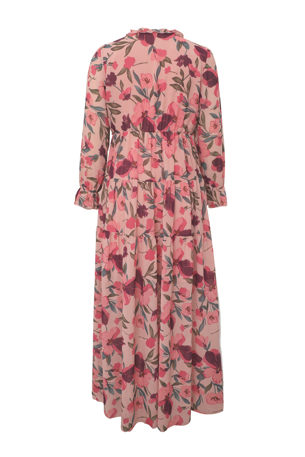 Pastel Red Floral Print Ruffle Trim Plunge Neckline Maxi DressMaterial:100%Polyester

• The maxi dress is a stunning piece that seamlessly blends a bold red hue with delicate floral patterns for a captivating look.
• The Plun