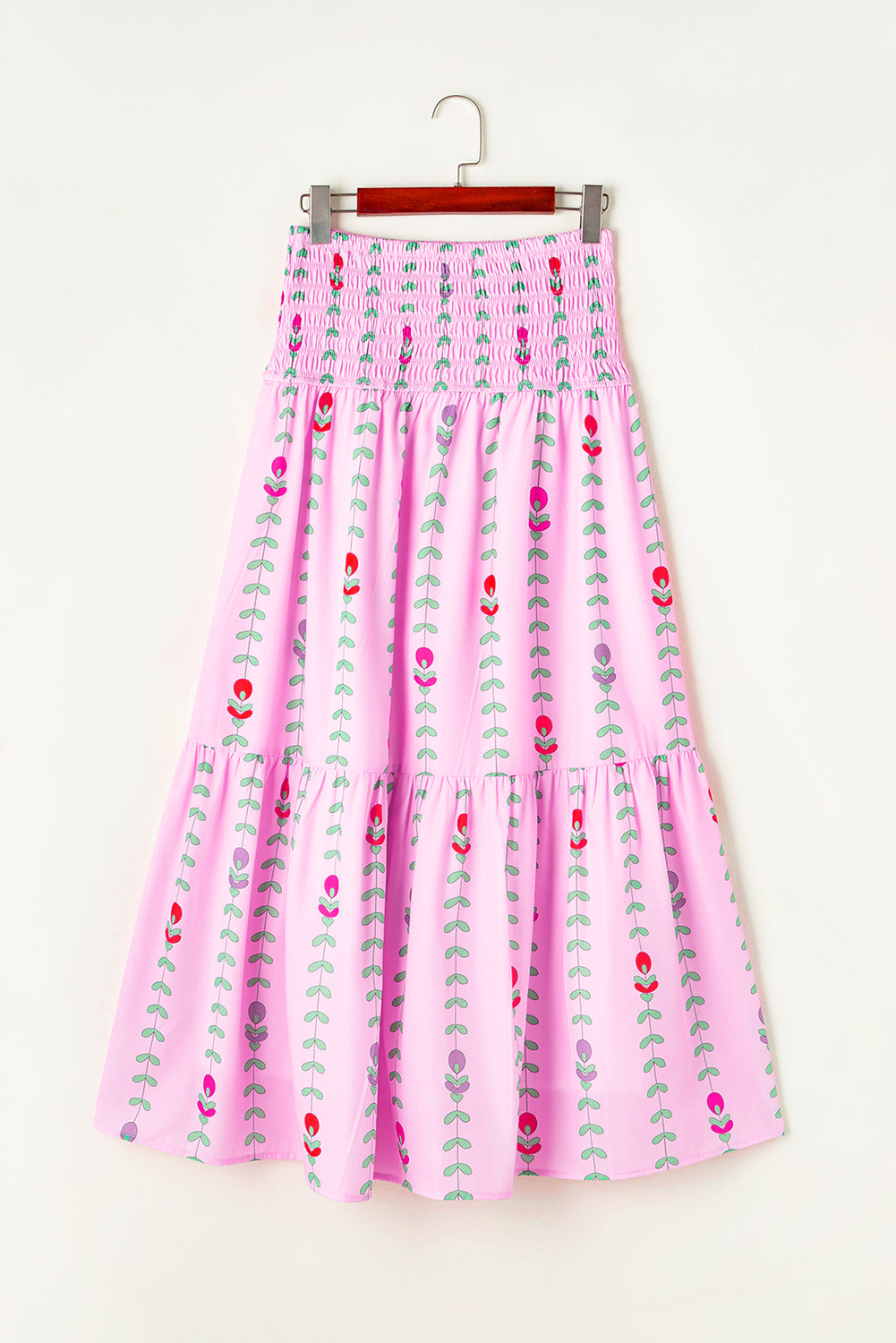 Pink Smocked Waist Tiered Maxi SkirtMaterial:100%Polyester

• Effortlessly chic in pink, this maxi skirt exudes a casual summer vibe perfect for daily wear.
• The shirred waist adds a touch of textur