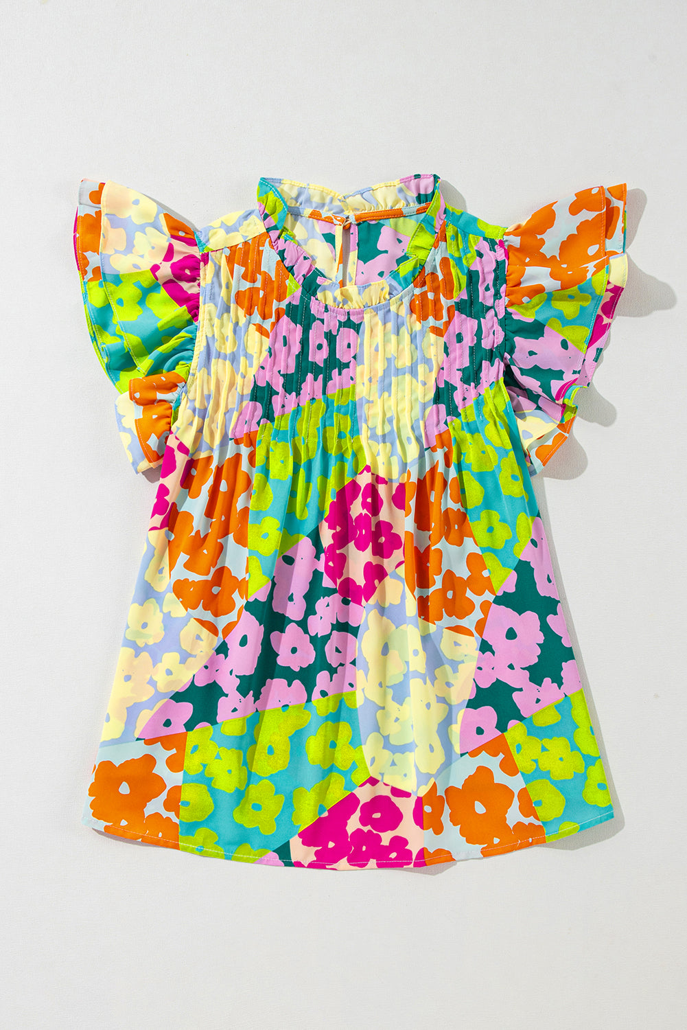 Multicolor Abstract Print Layered Ruffle Sleeve Pleated BlouseMaterial:100%Polyester



		The blouse is a vibrant and stylish blouse featuring an abstract print, perfect for adding a pop of color to your outfit.
	
	
		Made