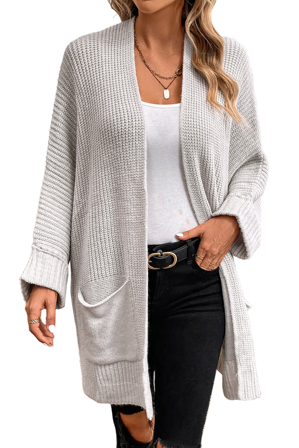 Khaki Batwing Sleeve Pocket Oversized Cable Knit Cardigan