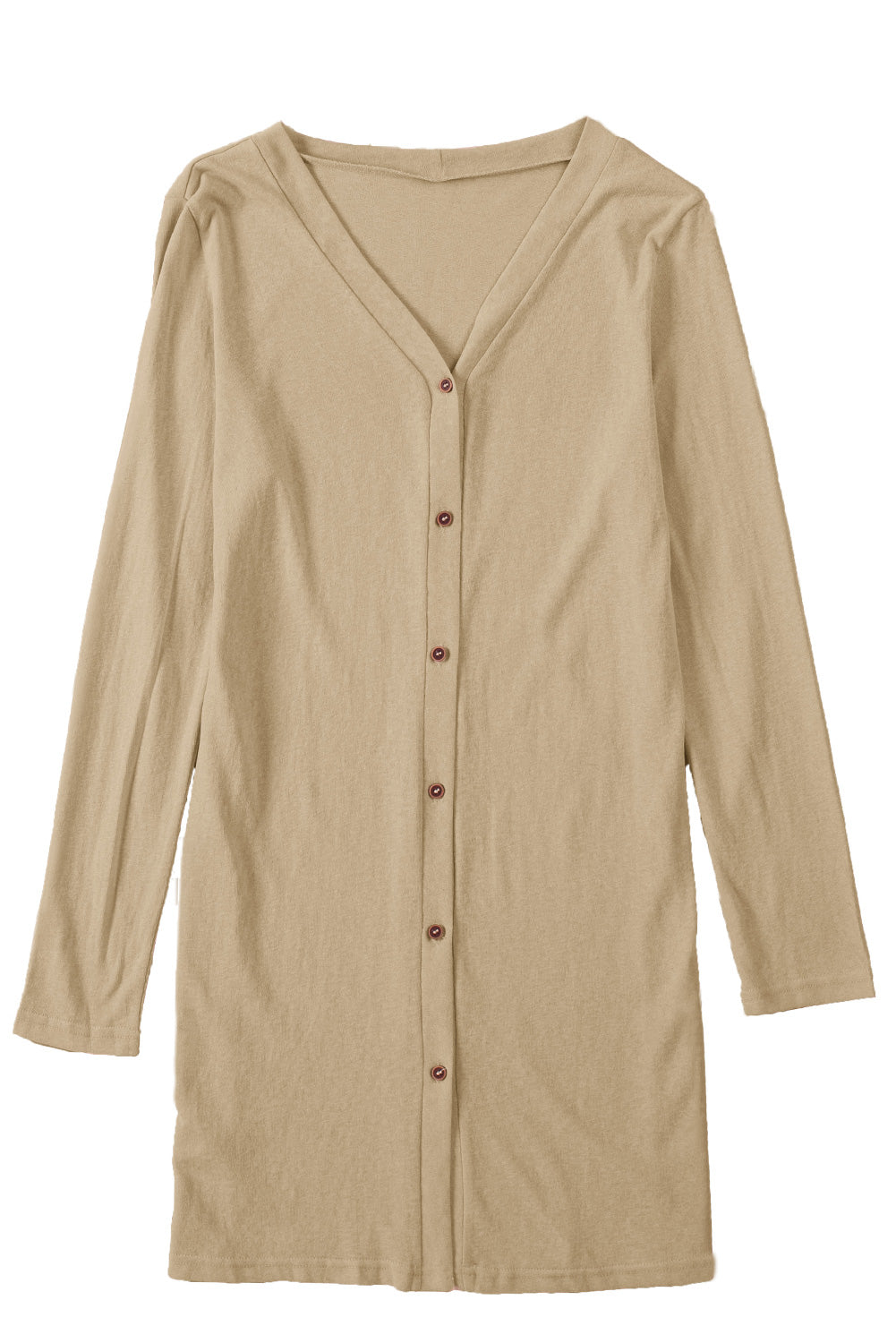 Beige Buttons Front Lightweight Fall Long Cover Up