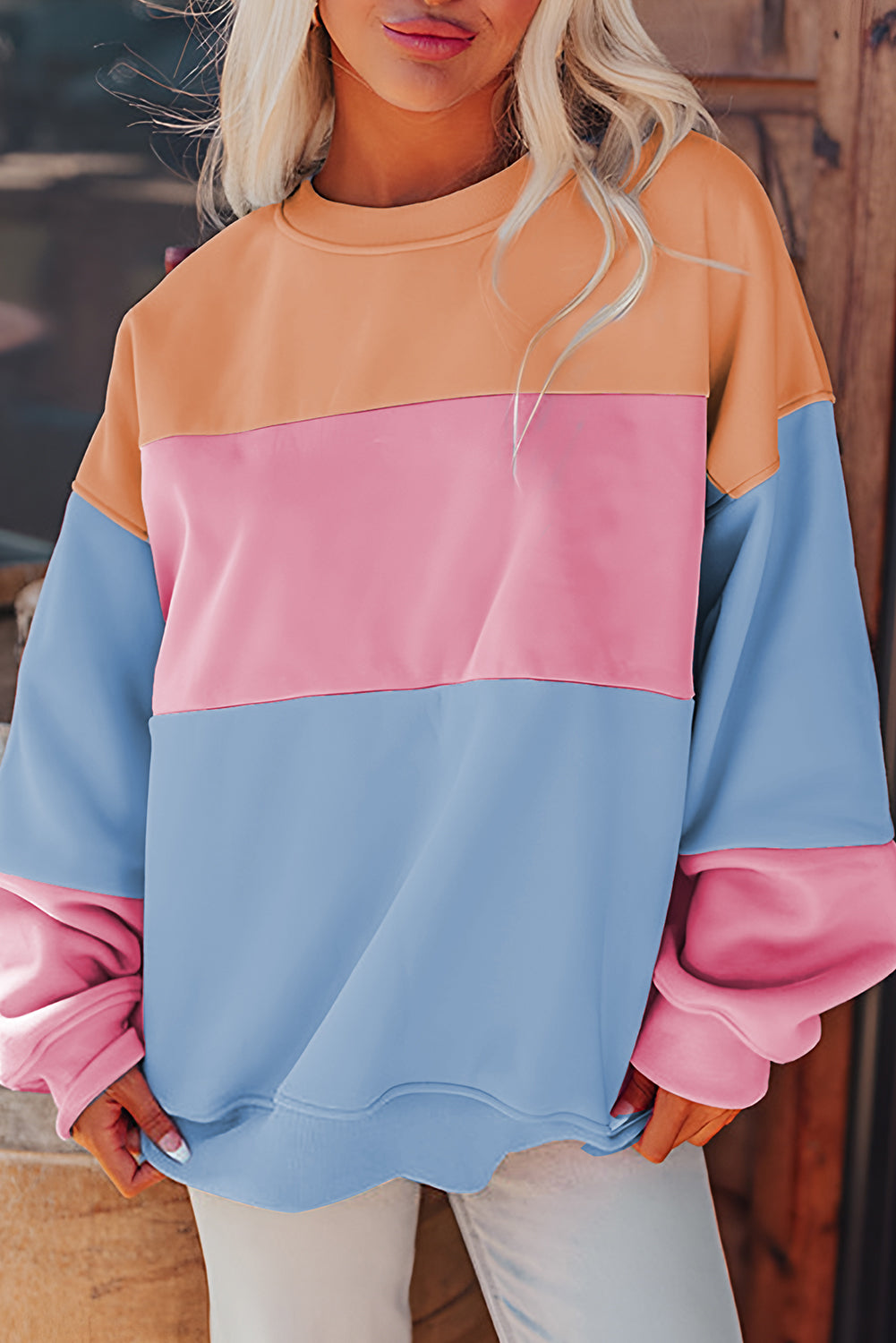 Bright Pink Colorblock Patchwork Drop Shoulder SweatshirtMaterial:70%Polyester+30%Cotton

• Embrace a blend of casual charm and trendy style with our sweatshirt, perfect for a relaxed yet fashionable look. 
• Crafted wit