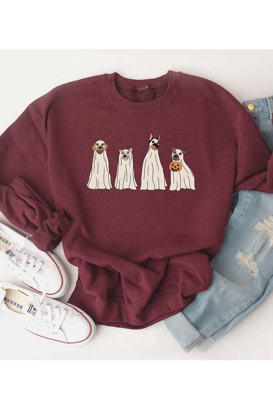 Unisex Fleece SweatshirtCelebrate the spooky season in style with our Unisex Fleece Sweatshirt featuring Halloween Dog Ghosts. This cozy sweatshirt is designed for both comfort and fun, mak