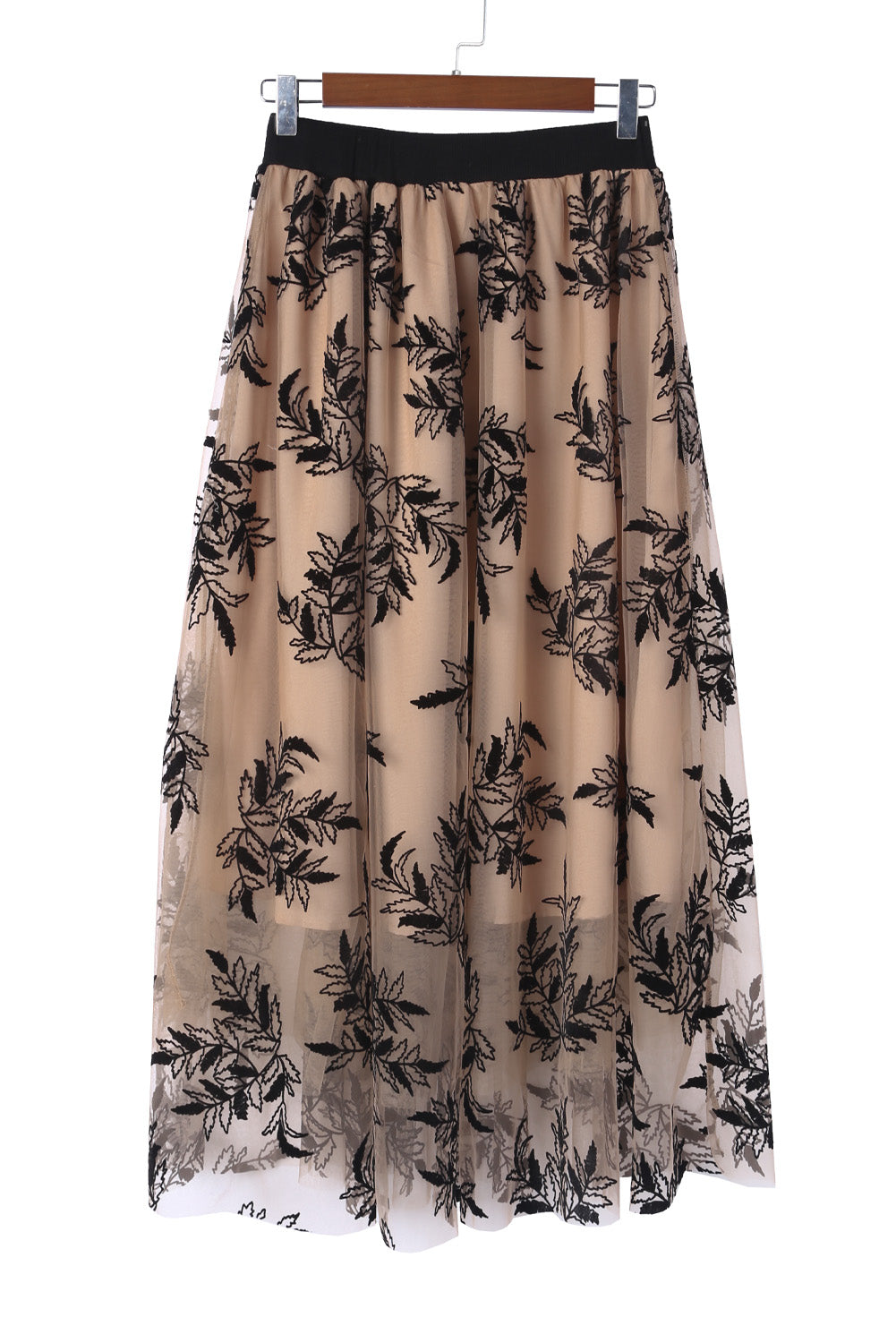 Apricot Floral Leaves Embroidered High Waist Maxi SkirtMaterial:100%Polyamide



		Floral and
leaves embroidered makes the skirt very elegant
	
	
		High waist maxi
skirt outlines women’s slender waistline
	
	
	