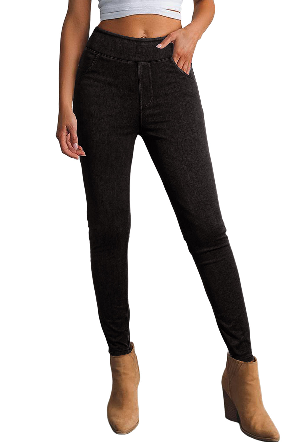 Ashleigh Casual Blue Back Pocket Stretchy Denim LeggingsMaterial:47%Polyester+42%Cotton+11%Elastane

• Stay stylish and comfortable all day in these Black Back Pocket Stretchy Denim Casual Leggings, perfect for daily wea