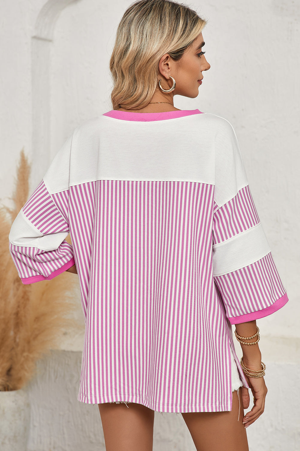 Mist Green Striped Patchwork Oversized Tee