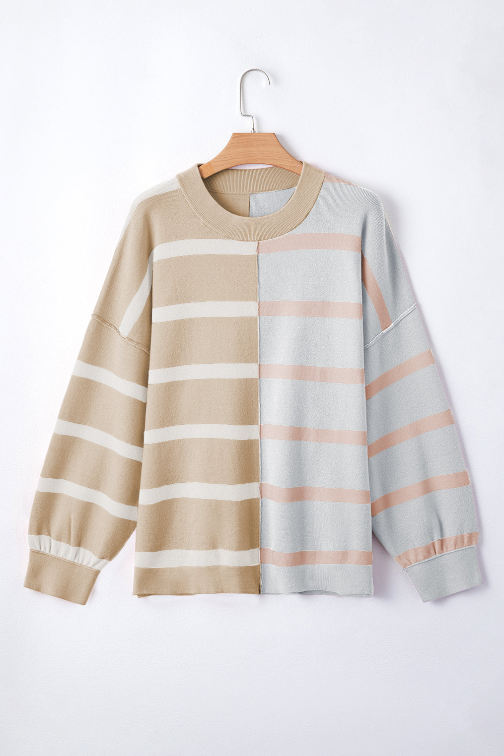 Blue Stripe Exposed Seam Patchwork Loose Sweatshirts