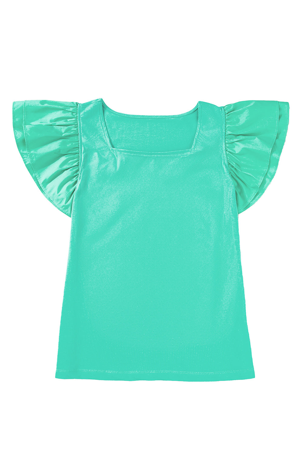 Mint Green Ruffle Flutter Sleeve Square Neck Blouse