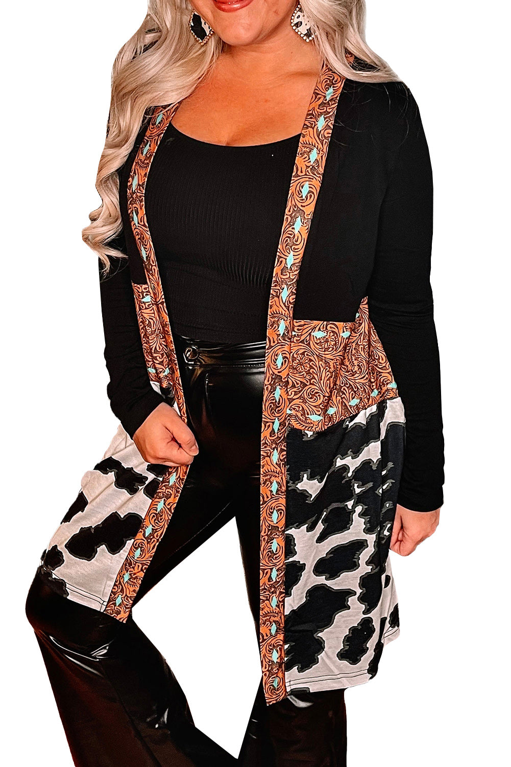 Black Paisley & Animal Print Fall Long Cardigan